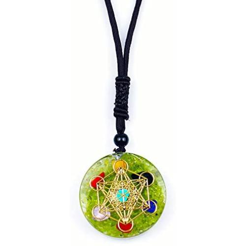 ARZASGO 7 Chakra Natural Healing Stone Necklace, Orgone Energy Crystal Magic Circle Pendant Adjustable Necklace Jewelry Gift for Women Men
