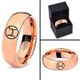 Horoscope Zodiac Astrology Cute Pisces Ring - Tungsten Band 8mm - Men - Women - 18k Rose Gold Step Bevel Edge - Yellow - Grey - Blue - Black - Brushed - Polished - Wedding - Gift Dome Flat Cut