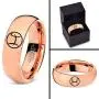 Horoscope Zodiac Astrology Cute Pisces Ring - Tungsten Band 8mm - Men - Women - 18k Rose Gold Step Bevel Edge - Yellow - Grey - Blue - Black - Brushed - Polished - Wedding - Gift Dome Flat Cut