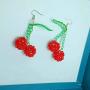 Beaded Acrylic Red Cherry Drop Dangle Earrings for Women Girls Big Handmade Light Cherry Fruits Earring Jewelry