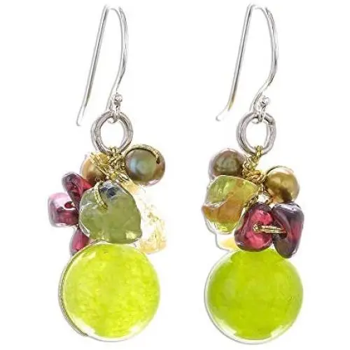 NOVICA Multi-gem Dyed Cultured Freshwater Pearl .925 Sterling Silver Cluster Earrings, Freshness NOVICA Multi-gem Dyed Cultured Freshwater Pearl .925 Sterling Silver Cluster Earrings, Freshness