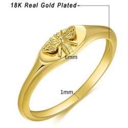 Nanafast Honey Bee Signet Ring 18K Gold Plated Tiny Bee Ring Personalized Honey Bee Statement Ring for Women Girls Size 6-10