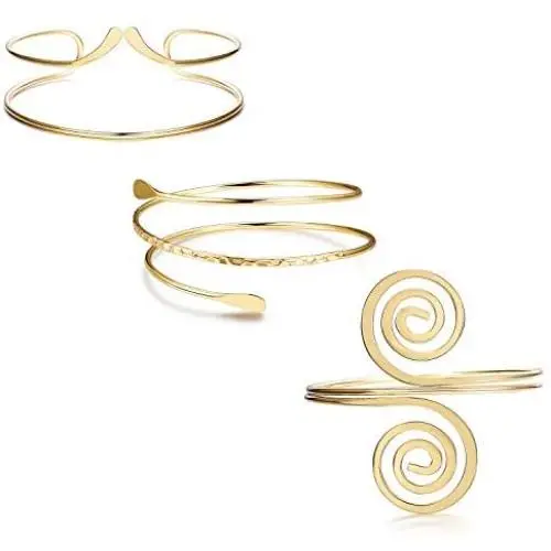 Finrezio 3Pcs Upper Arm Bracelet Open Cuff Armlets Simple Coil Swirl Armband Jewelry Set Dia.3” Adjustable Finrezio 3Pcs Upper Arm Bracelet Open Cuff Armlets Simple Coil Swirl Armband Jewelry Set Dia.3” Adjustable