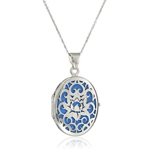 Italian Sterling Silver Lotus Flower Locket Necklace, 18''