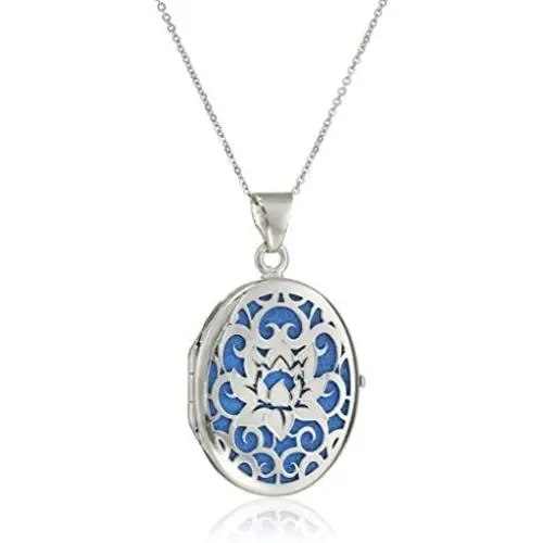 Italian Sterling Silver Lotus Flower Locket Necklace, 18'' Italian Sterling Silver Lotus Flower Locket Necklace, 18''