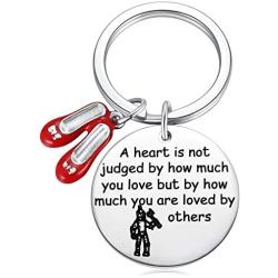 Wizard of Oz Tinman Inspired Gifts - A Heart is Judged by How Much You are Loved by Others Keychain Cosplay Dorothy Jewelry Ruby Slippers Tin Man Key Chain Gifts for Fans Collectors Friends