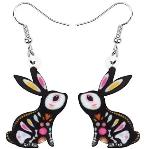 WEVENI Acrylic Halloween Bunny Hare Paper Cutting Rabbit Earrings Dangle Drop Pet Jewelry For Women Girls Gift WEVENI Acrylic Halloween Bunny Hare Paper Cutting Rabbit Earrings Dangle Drop Pet Jewelry For Women Girls Gift
