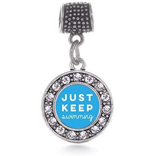 Inspired Silver - Silver Circle Charm for Bracelet with Cubic Zirconia Jewelry