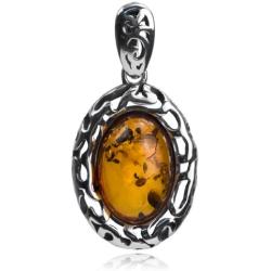 Sterling Silver Amber Oval Stone Classic Pendant