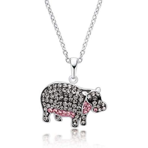 BLING BIJOUX Cute Hippo Crystal Pendant Necklace for Women & Girls, Never Rust 925 Sterling Silver with Free Breathtaking Gift Box for a Special Moment of Love