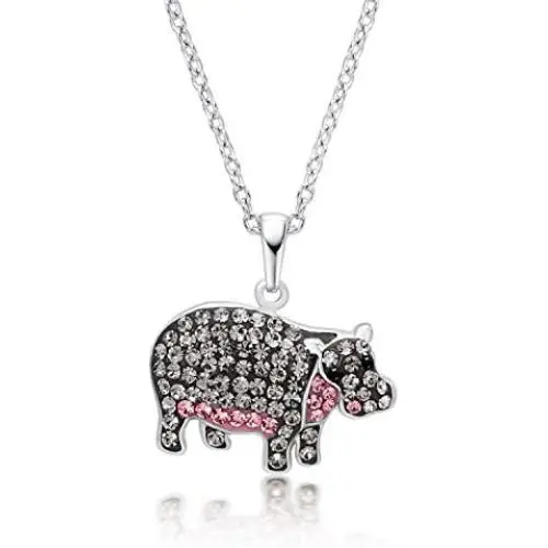 BLING BIJOUX Cute Hippo Crystal Pendant Necklace for Women & Girls, Never Rust 925 Sterling Silver with Free Breathtaking Gift Box for a Special Moment of Love BLING BIJOUX Cute Hippo Crystal Pendant Necklace for Women & Girls, Never Rust 925 Sterling Silver with Free Breathtaking Gift Box for a Special Moment of Love