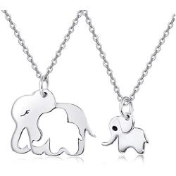 925 Sterling Silver Mother Daughter Elephant Matching Necklace for 2 Set, Sister Elephant Jewelry Mother Day Gift for Women Mother Daughter Sister with Gift Box