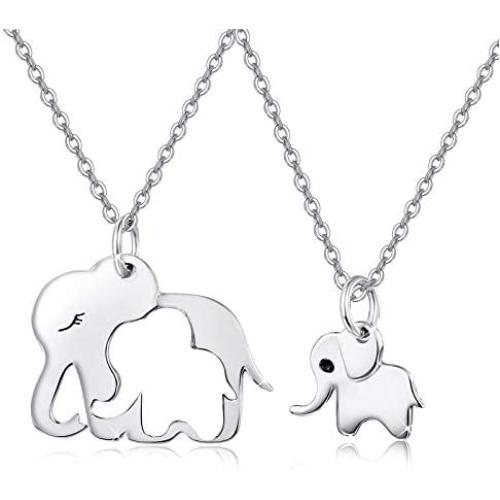 925 Sterling Silver Mother Daughter Elephant Matching Necklace for 2 Set, Sister Elephant Jewelry Mother Day Gift for Women Mother Daughter Sister with Gift Box