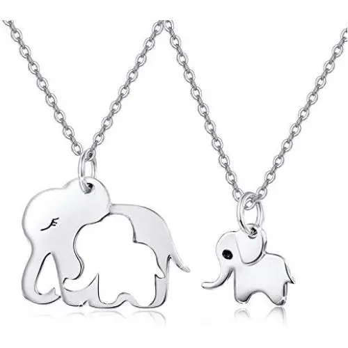 925 Sterling Silver Mother Daughter Elephant Matching Necklace for 2 Set, Sister Elephant Jewelry Mother Day Gift for Women Mother Daughter Sister with Gift Box