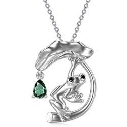 PEIMKO Frog Necklace Sterling Silver Cute Animal Frog Lotus Leaf Necklace Birthday Gift for Sister Daughter Women Girl