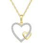 SOLIDGOLD - 14K Yellow Gold Crystal Clear CZ Double Heart Pendant and an Adjustable Necklace Chain