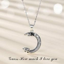 Eusense Panda Necklace Sterling Silver I Love You to the Moon and Back Necklaces Jewelry Cute Pandas Pendant with Cubic Zirconia for Women Girls