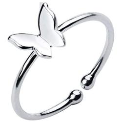 Sterling Silver Dainty Butterfly Ring Minimalist Adjustable Open Tail Sizable Finger Stacking Band Gift for Women Girls