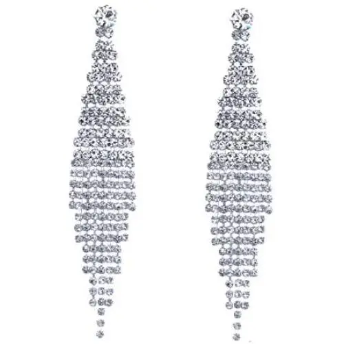 CHRAN Silver Teardrop Crystal Long Tassels Dangle Earrings Sparkling Rhinestone Ladies Gifts
