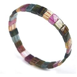 DUOVEKT Natural Rainbow Tourmaline Bangle Bracelet for Women Man Brazil Round Beads Crystal Gemstone Stretch Jewelry AAAAA 10x8mm