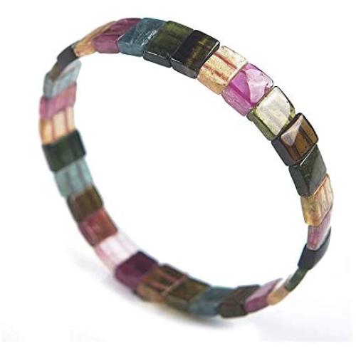 DUOVEKT Natural Rainbow Tourmaline Bangle Bracelet for Women Man Brazil Round Beads Crystal Gemstone Stretch Jewelry AAAAA 10x8mm