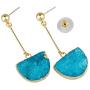 SUNYIK Womens Crystal Geode Druzy Quartz Dangle Earrings Gold Plated, Half Round