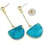 SUNYIK Womens Crystal Geode Druzy Quartz Dangle Earrings Gold Plated, Half Round