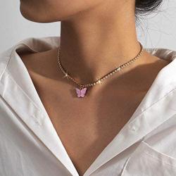 Jeairts Butterfly Necklace Gold Crystal Choker Necklaces Short Fashion Minimalist Pendant Necklace Chain Jewelry for Women and Girls