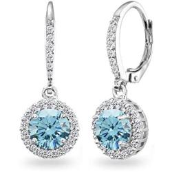 Sterling Silver Round Halo Dangle Leverback Earrings Made with Swarovski Crystals