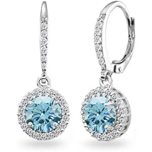 Sterling Silver Round Halo Dangle Leverback Earrings Made with Swarovski Crystals Sterling Silver Round Halo Dangle Leverback Earrings Made with Swarovski Crystals
