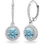 Sterling Silver Round Halo Dangle Leverback Earrings Made with Swarovski Crystals