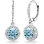 Sterling Silver Round Halo Dangle Leverback Earrings Made with Swarovski Crystals Sterling Silver Round Halo Dangle Leverback Earrings Made with Swarovski Crystals