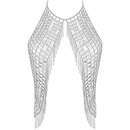 DOTASI Womens Sexy Halter Backless Tank Top Bra Body Chain Necklace Tassels Party