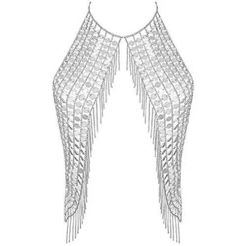 DOTASI Womens Sexy Halter Backless Tank Top Bra Body Chain Necklace Tassels Party