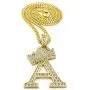 CBC Crown Rhinestone Studded Crown Initial Alphabet Letter Pendant Necklace 24'' Cuban Chain Necklaces in Gold Tone or Silver Tone