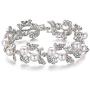 EVER FAITH Bridal Silver-Tone Simulated Pearl Flower Leaf Clear Austrian Crystal Bracelet