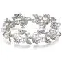 EVER FAITH Bridal Silver-Tone Simulated Pearl Flower Leaf Clear Austrian Crystal Bracelet EVER FAITH Bridal Silver-Tone Simulated Pearl Flower Leaf Clear Austrian Crystal Bracelet
