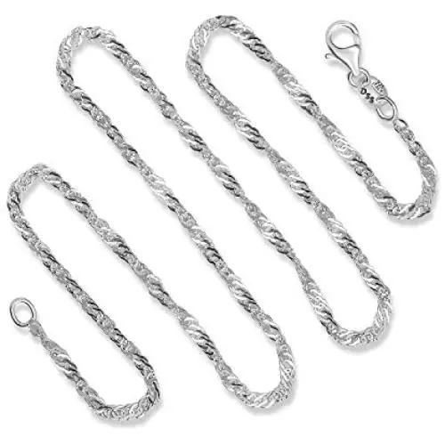 925 Sterling Silver 2 MM Singapore (Twisted Curb) Italian Chain - Lobster Claw Clasp 16-30'' 925 Sterling Silver 2 MM Singapore (Twisted Curb) Italian Chain - Lobster Claw Clasp 16-30''