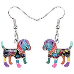 DOWAY Enamel Alloy Lovely Beagles Earrings for Women Girl Kids Dangle Drop Fashion Cute Pet Dog Jewelry Charm Gift