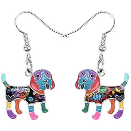 DOWAY Enamel Alloy Lovely Beagles Earrings for Women Girl Kids Dangle Drop Fashion Cute Pet Dog Jewelry Charm Gift