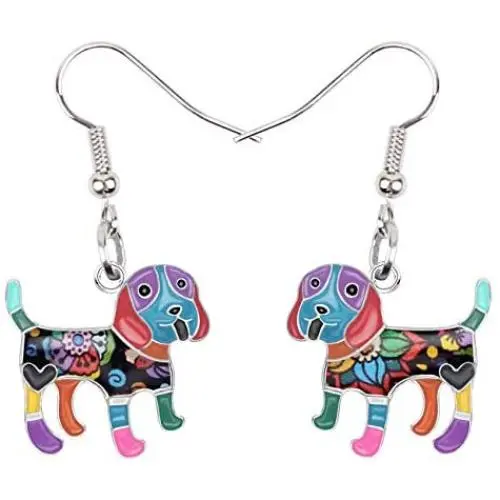 DOWAY Enamel Alloy Lovely Beagles Earrings for Women Girl Kids Dangle Drop Fashion Cute Pet Dog Jewelry Charm Gift