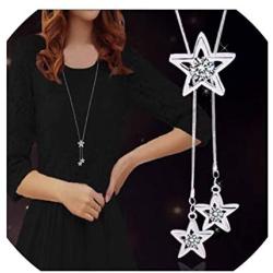 QIAN0813 Charm Triple Crystal Star Long Sweater Chain Necklace Fine Jewelry Crystals Women Red Pearl Cross Tassel Necklace