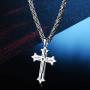 INBLUE Cross Necklace Pendant for Men Boys Women Girls Stainless Steel Cross Faith Necklace Cubic Zirconia Christian Prayer Gifts Friendship Jewelry with 22/24 inches Byzantine Chain
