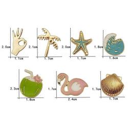 CAROMAY 7 PC Enamel Lapel Pins Set Summer Beach Cartoon Starfish Badge Corsage Collar Brooch Cute Shell Coconut Palm Wave