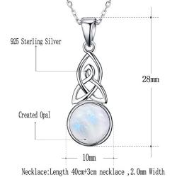 AILAAILA 925 Sterling Silver Natural Moonstone | White Opal Necklace Celtic Knot Cubic Zirconia Pendant with 18 Inch Chain