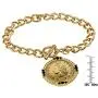 American Coin Treasures Italian 20 Lira Coin Toggle Charm Bracelet - Italian 20 Lire Goldtone Toggle Bracelet with Faceted Round Jet Glass Stones- Italian Medallion Bracelet