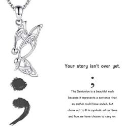 Semicolon Butterfly Necklace Survivor Encouragement - Story Isnt Over Yet Struggle Depression Inspired Necklace 925 Silver Pendant Jewelry Gift for Women