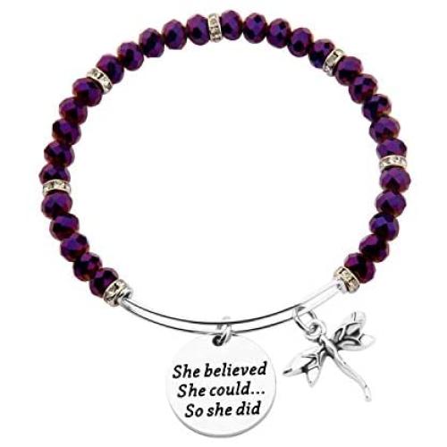 AKTAP She Believed She Could So She Did Dragonfly Charm Bracelet Motivational Graduation Gift