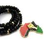 Fist Power in Pan African Colored Africa Map Pendant 6mm 30 inches Wooden Bead Necklace