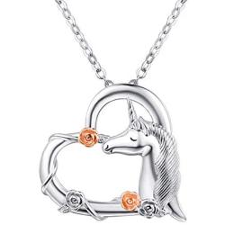 TANGPOET Unicorn Necklace for Girls S925 Sterling Silver Unicorns Gifts Heart Pendant Jewelry for Women Daughter Teens